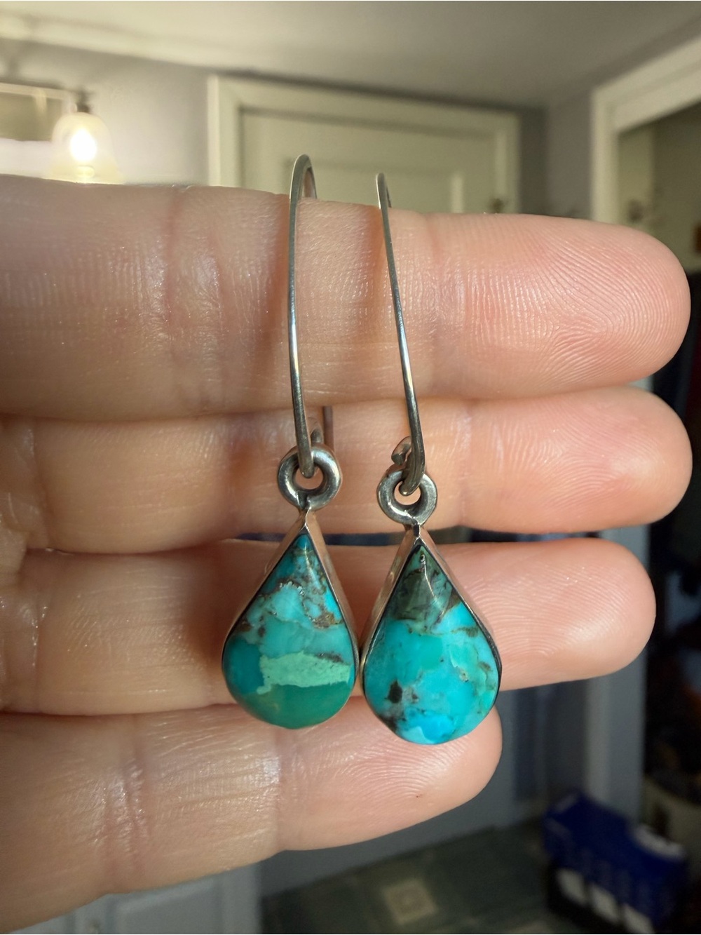 Turquoise Teardrop Dangle Earrings - Sterling Silver 925